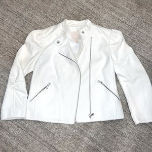 Rebecca Taylor White Puff Sleeve Moto Jacket Size 4. Very Good condition.